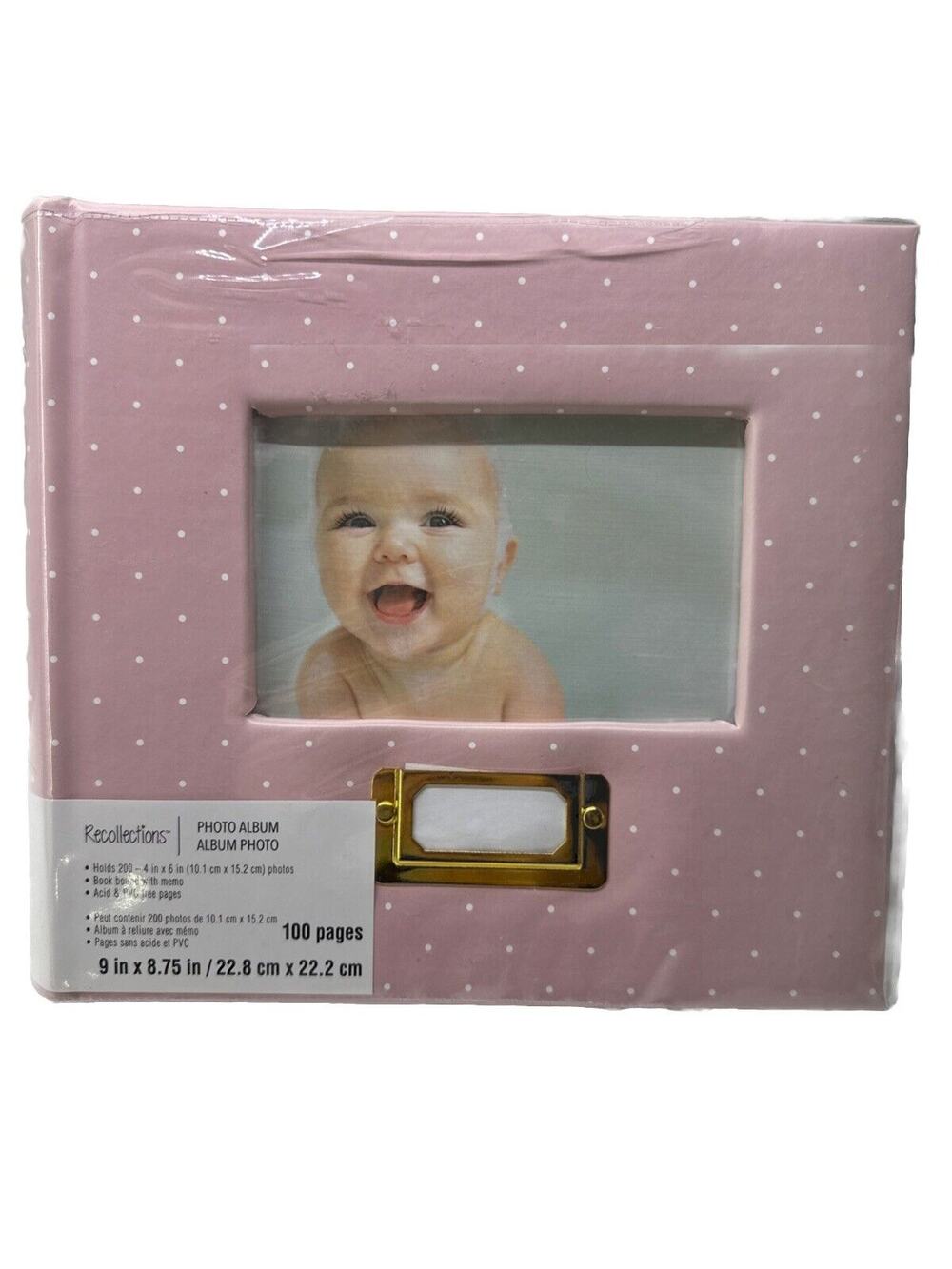 Recollections Pink Polka Dot 2-Up Baby Photo Album 200 Photos PVC Free Acid Free